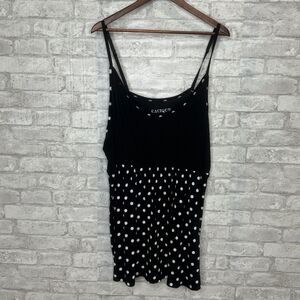 CACIQUE Camisole Top 30 32 Black White Polka Dot Adjustable Strap Babydoll Flowy